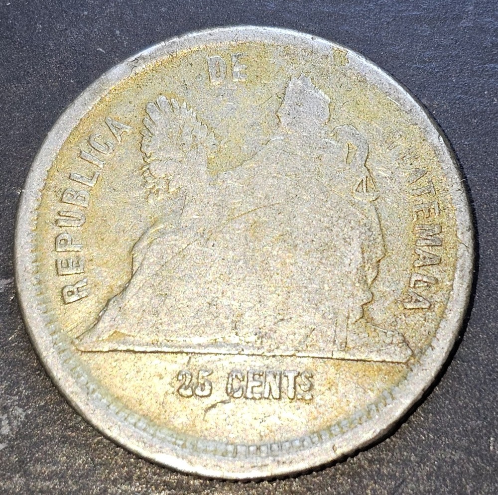 1888 E 25 Centavos Guatemala Silver Coin