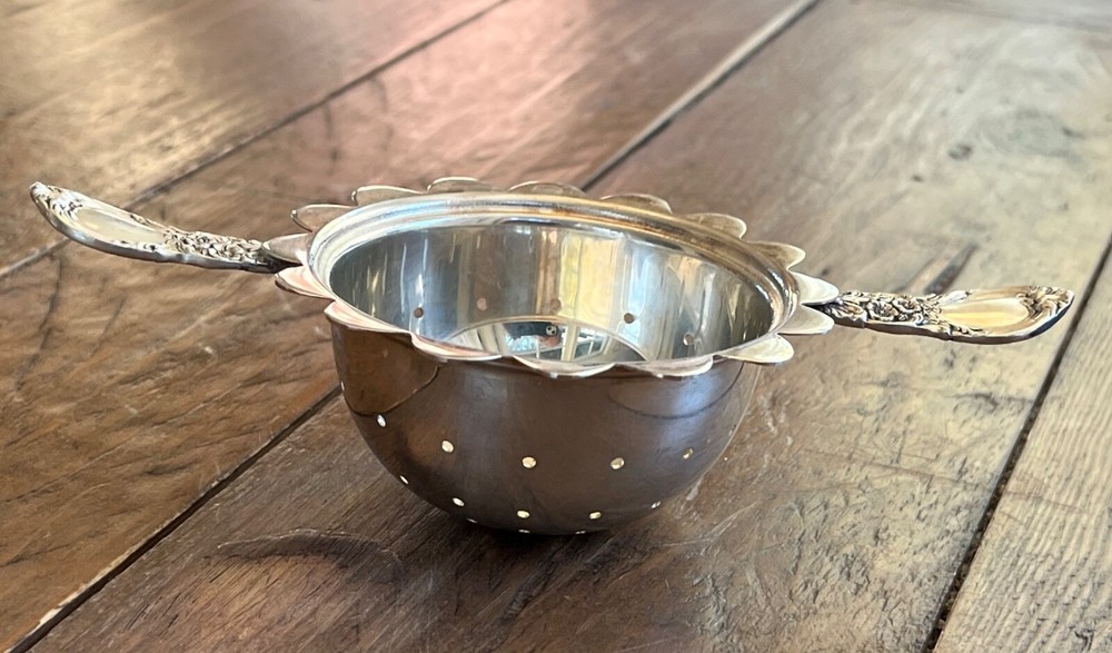 Silver Tea Strainer — with Attached Handles
