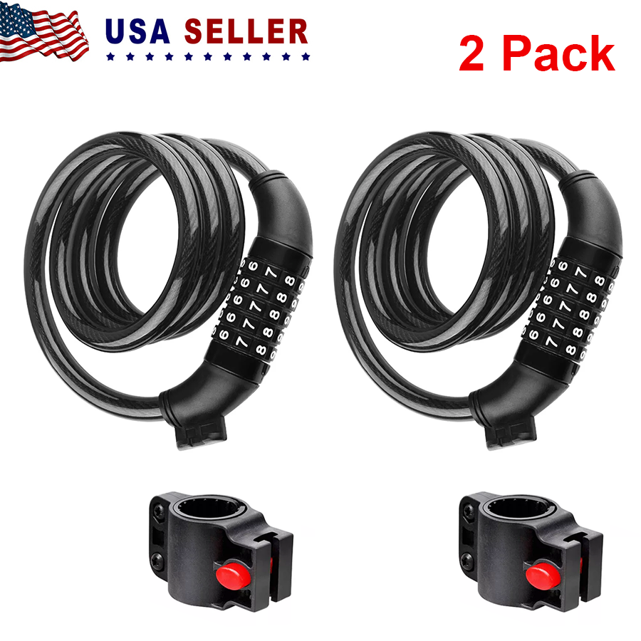 2Pack 6FT Extra Long Cable Combination Bike Locks, 5 Digits Retractable Security