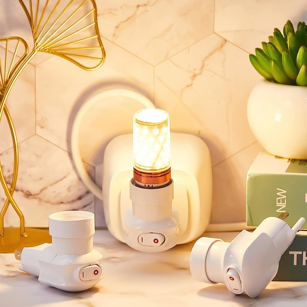 2Pcs 3-Prong Outlet to E26 E27 Plug in Light Bulb Socket with On/Off Switch Base