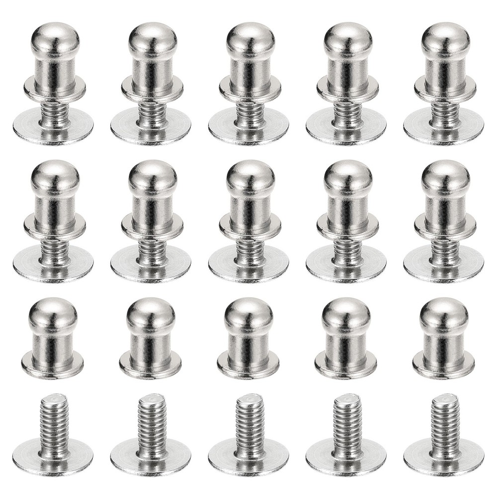 5mm Ball Head Stud Rivets Screw Back, 15Pack Round Head Button, Silver Tone