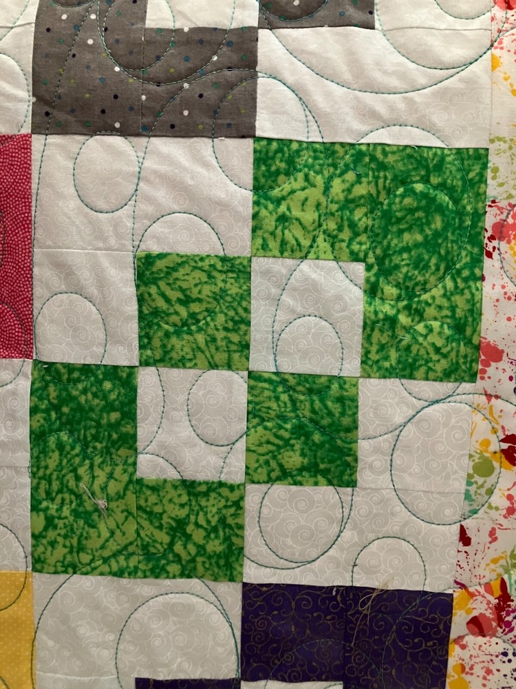 Handmade Quilt 4-Square patchwork pattern Twin quilt 64" X 80"