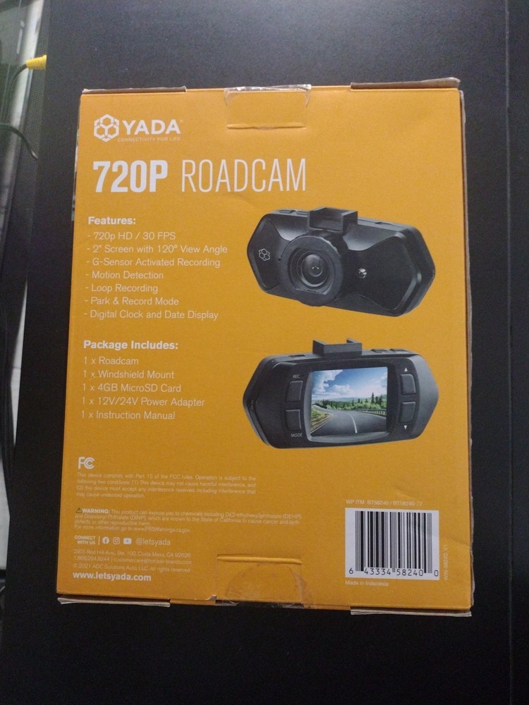 YADA 720P Roadcam. 2" Screen, G-Sensor Technology, Motion Detection
