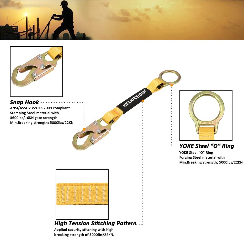 18-Inch D-Ring Extender Fall Protection with Snap Hook Connector and "O" 18"