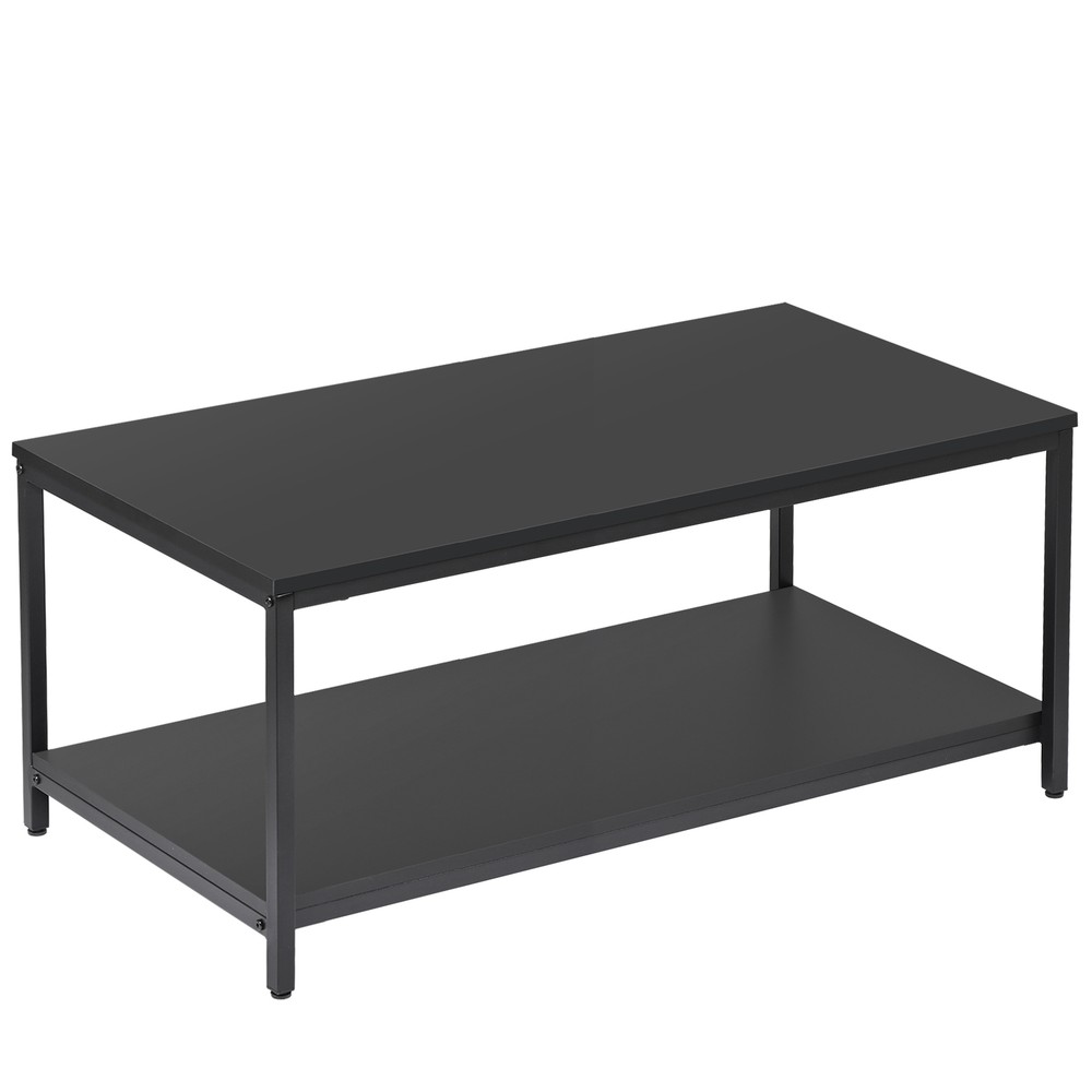 39" Rectangular Coffee Table Industrial Wood Center Table w/ Storage Shelf Black