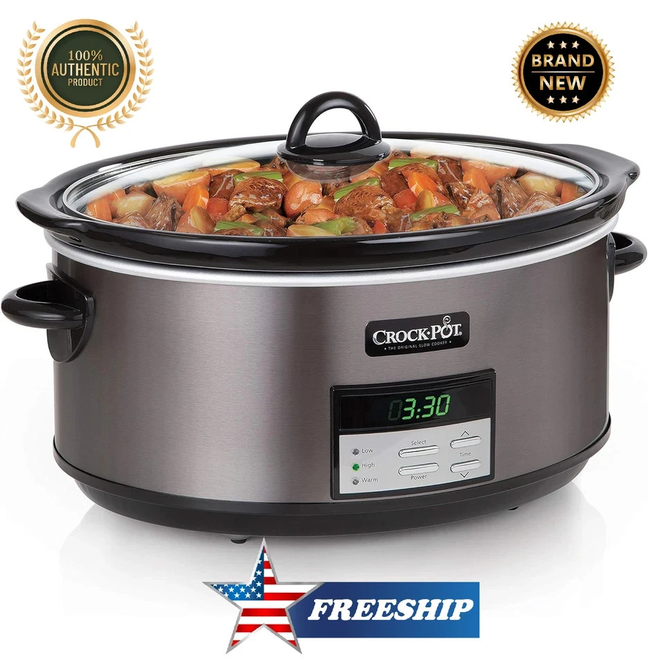 Crock-Pot Large 8-Quart Programmable Slow Cooker with Auto Warm Setting Black...