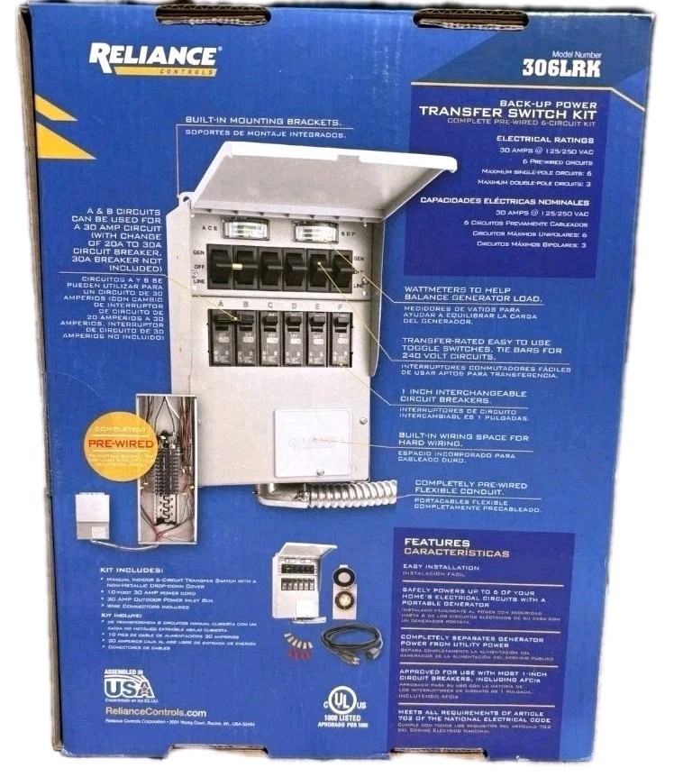 NEW Reliance 30-Amp ProTran 2 Manual Generator Transfer Backup Switch Kit 306LRK