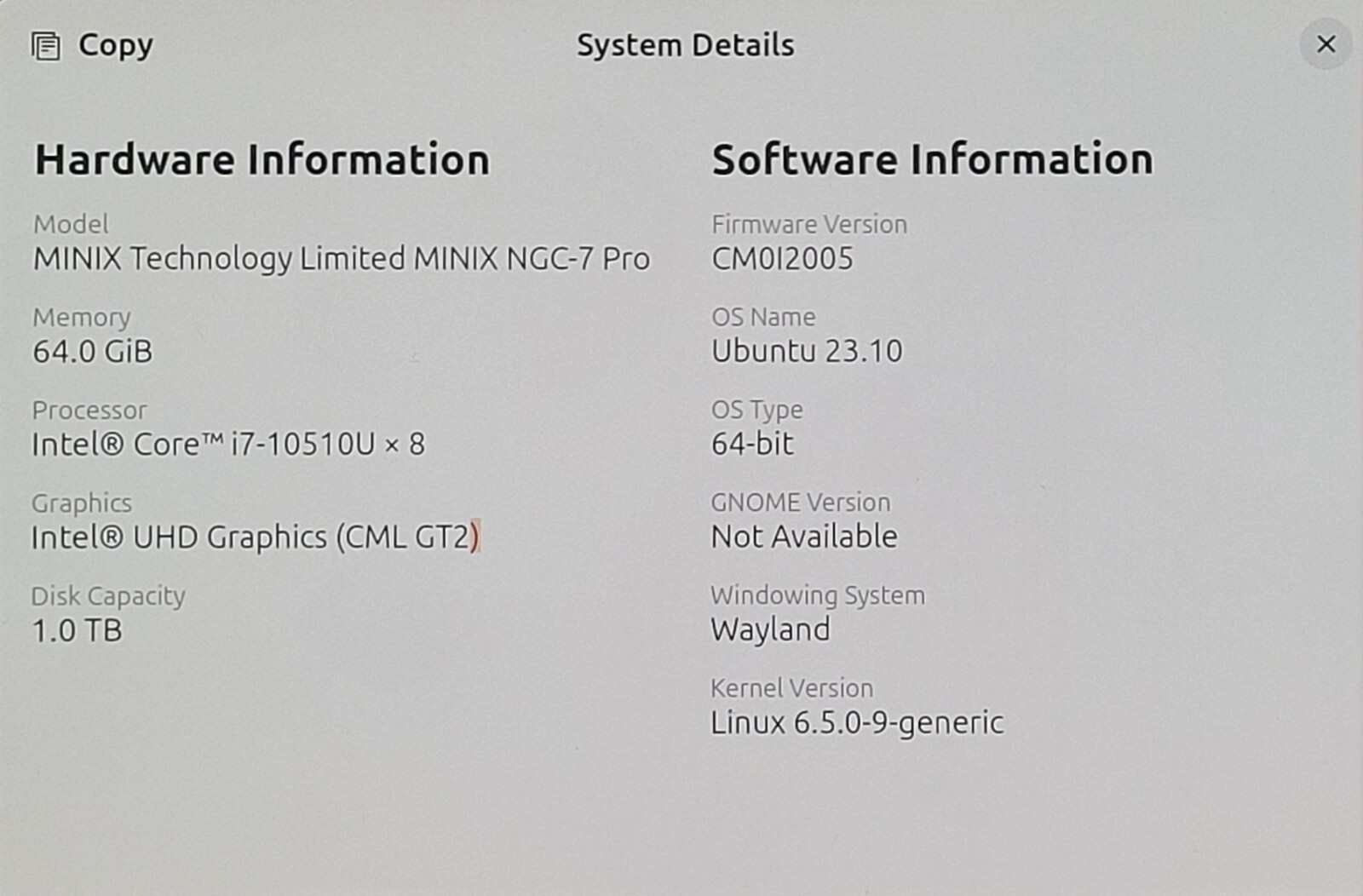 MINIX NGC-7UP Mini PC i7-10510U Ubuntu23.1/64G Ram/SSD 1TB Mini Computer 4K 60Hz