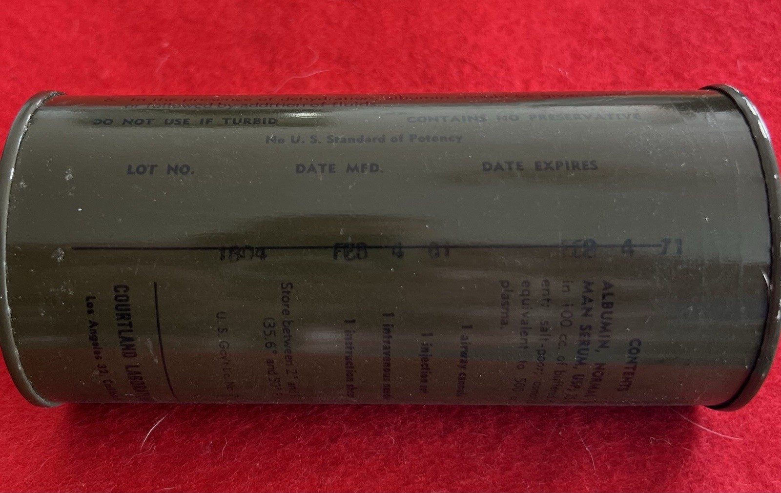 Vietnam War Era US Serum Albumin Can LRRP SEAL SOG MIKE FORCE First Aid Medic