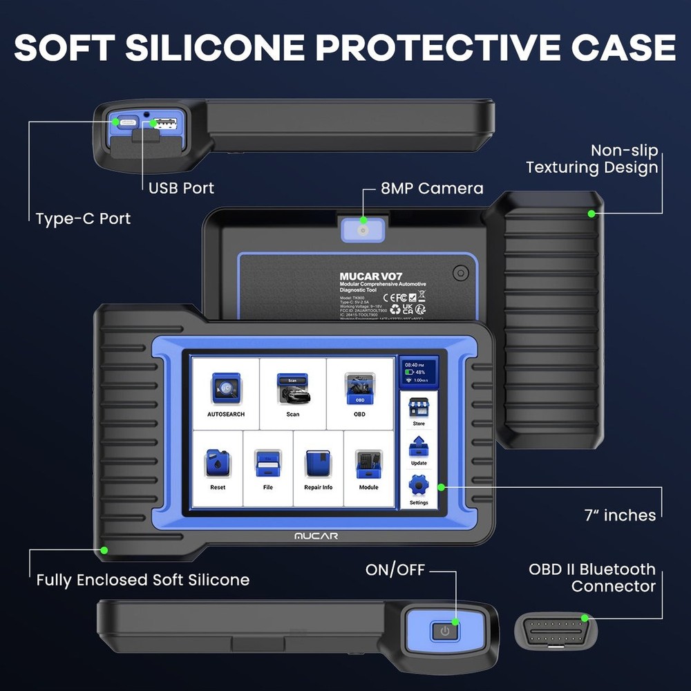 MUCAR VO7S OBD2 Diagnostic Tool Bidirectional Scanner CANFD ECU Coding 28+Resets