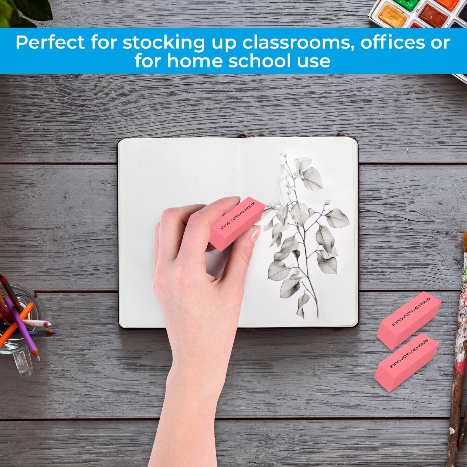 Pink Erasers Bulk - Latex Free - Smudge Resistant - Large Pink Eraser - Big Size