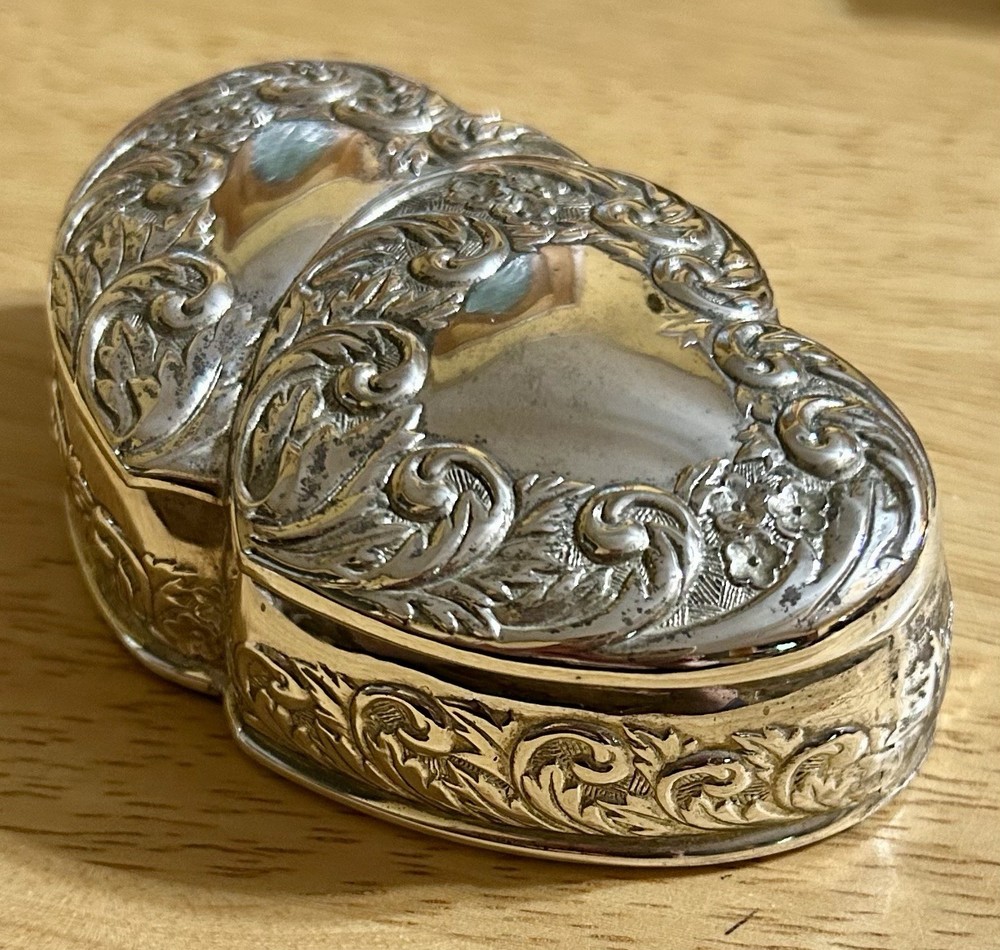 VINTAGE Godinger Double Heart Silver Plated Jewelry Trinket Box Velvet Lined
