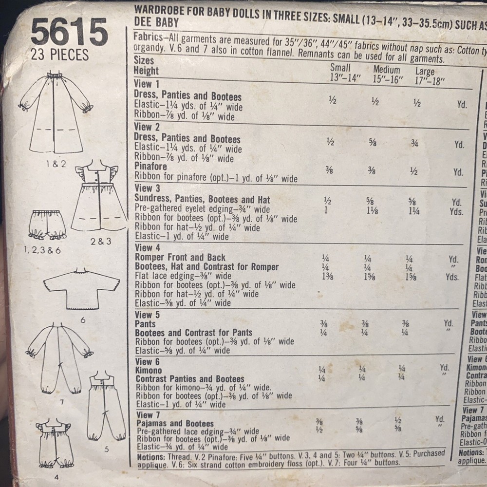 Vintage Simplicity #5615 Doll Wardrobe 17" - 18" Sewing Pattern Cut & Complete