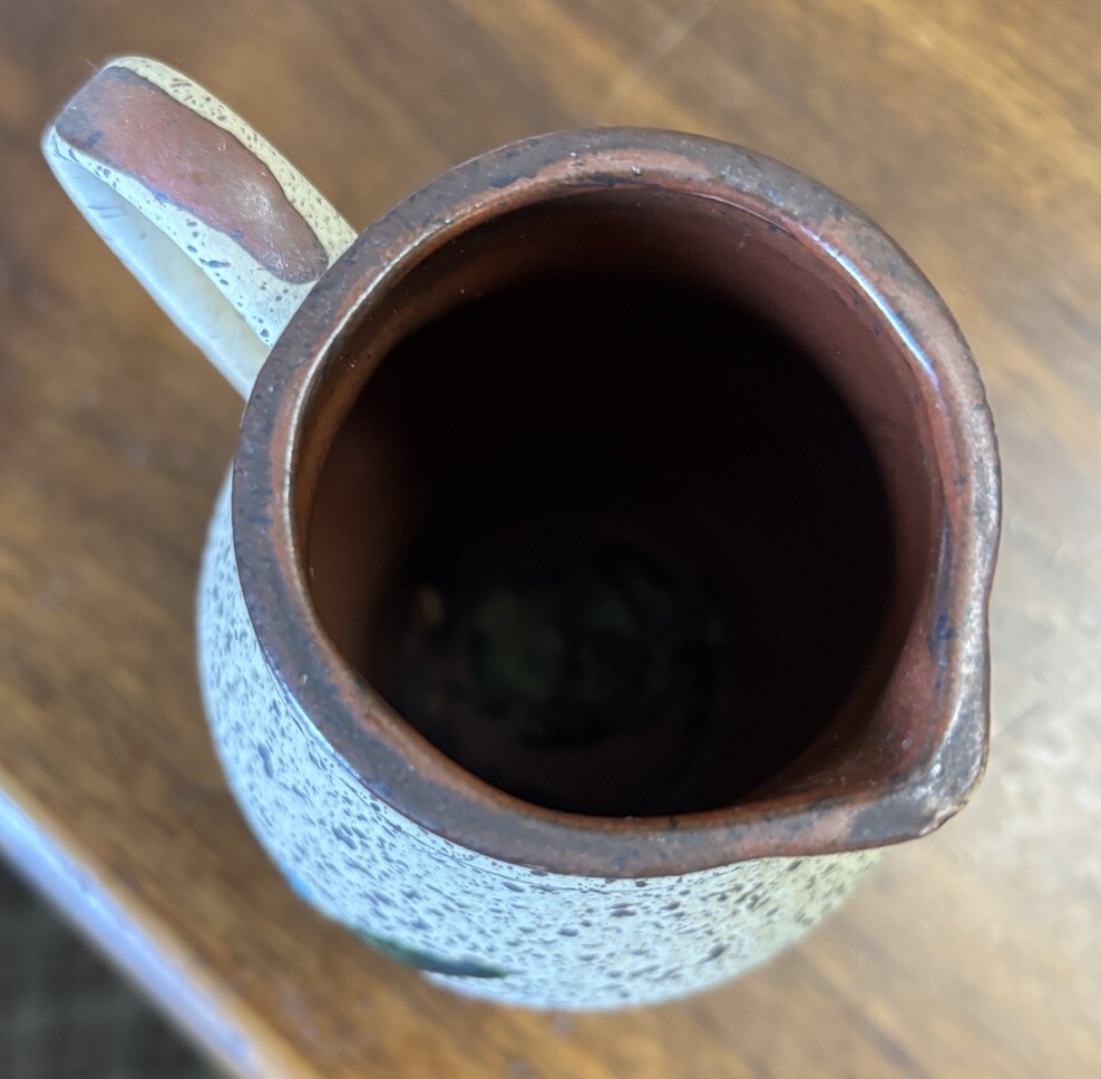 Stoneware Pottery Pitcher With Painted Flower Design