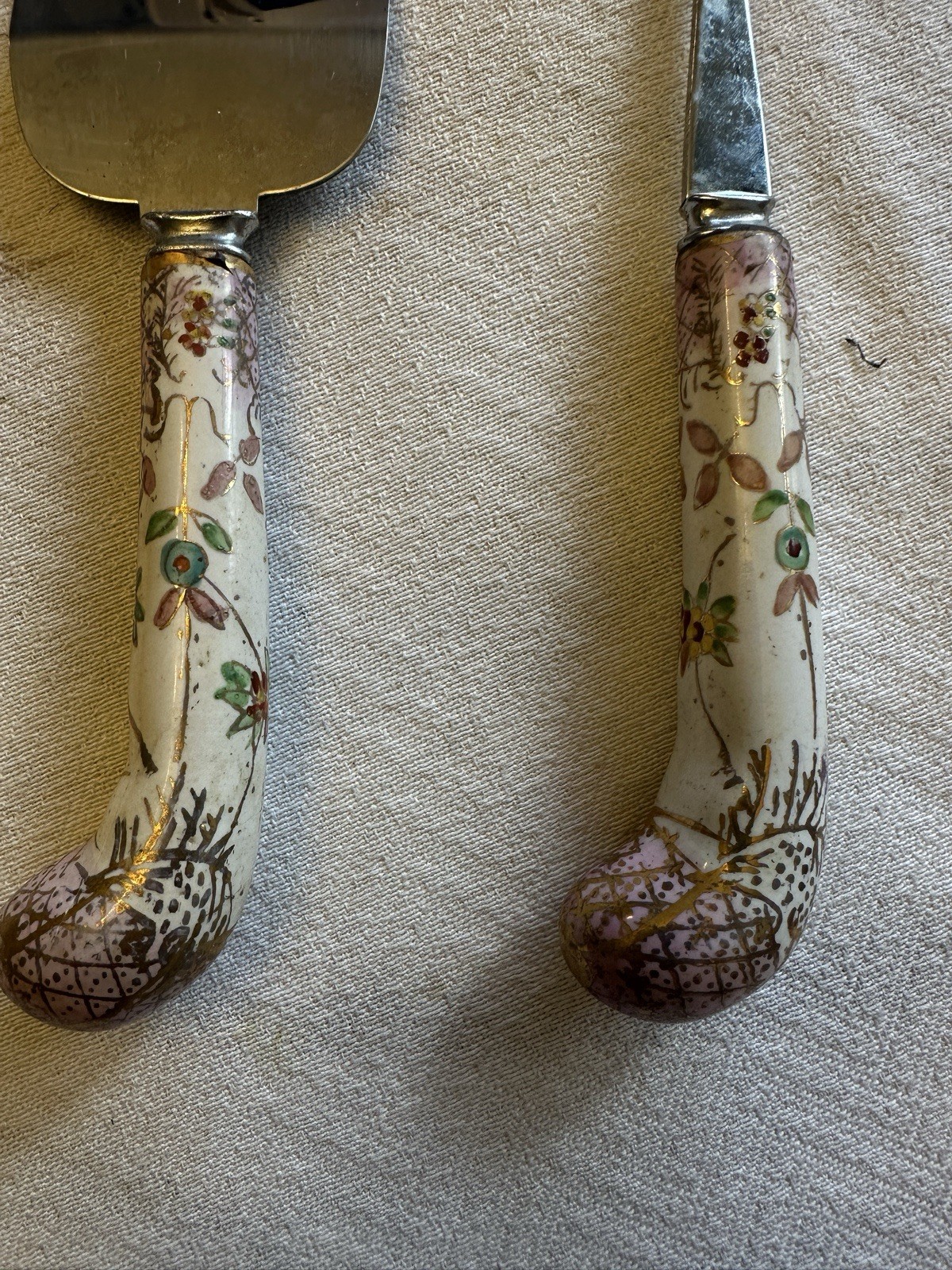 VTG Sheffield England 10” Cake Server & Fork Stainless Steel, Porcelain Handles