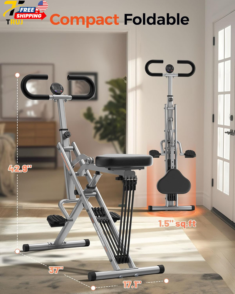 Rodeo Core Exercise Machine 330lbs Foldable Adjustable 4 Resistance Bands Grey