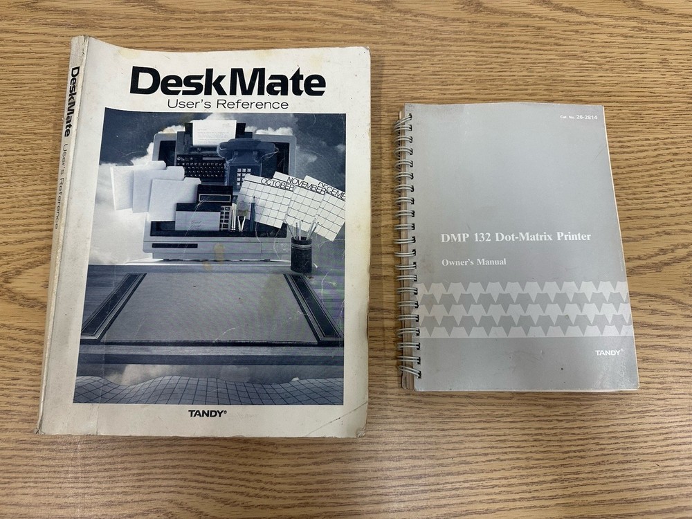 DeskMate TANDY USER REFERENCE MANUAL and DMP 132 Dot-Matrix Printer Manual.
