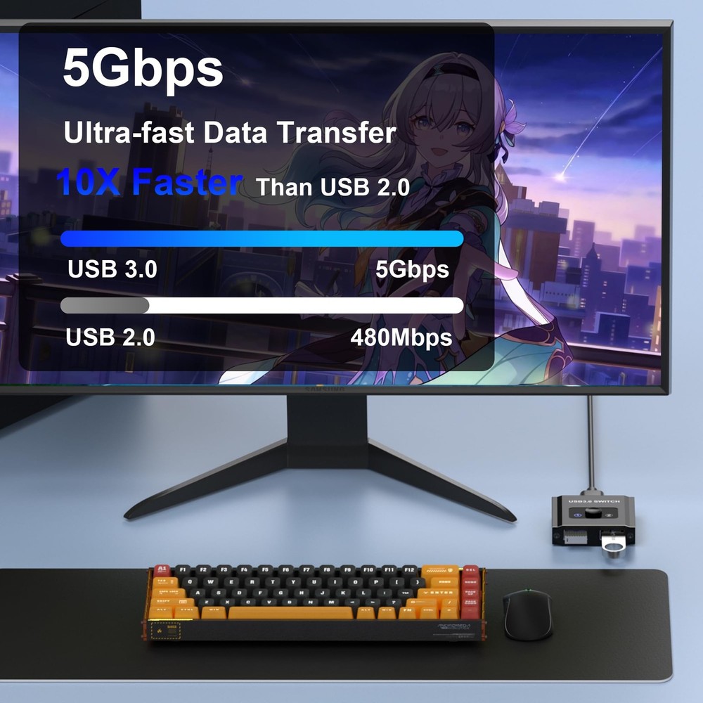 USB Switch Bi-Directional 1 in 2 Out USB Switcher 2 Computers Sharing KVM