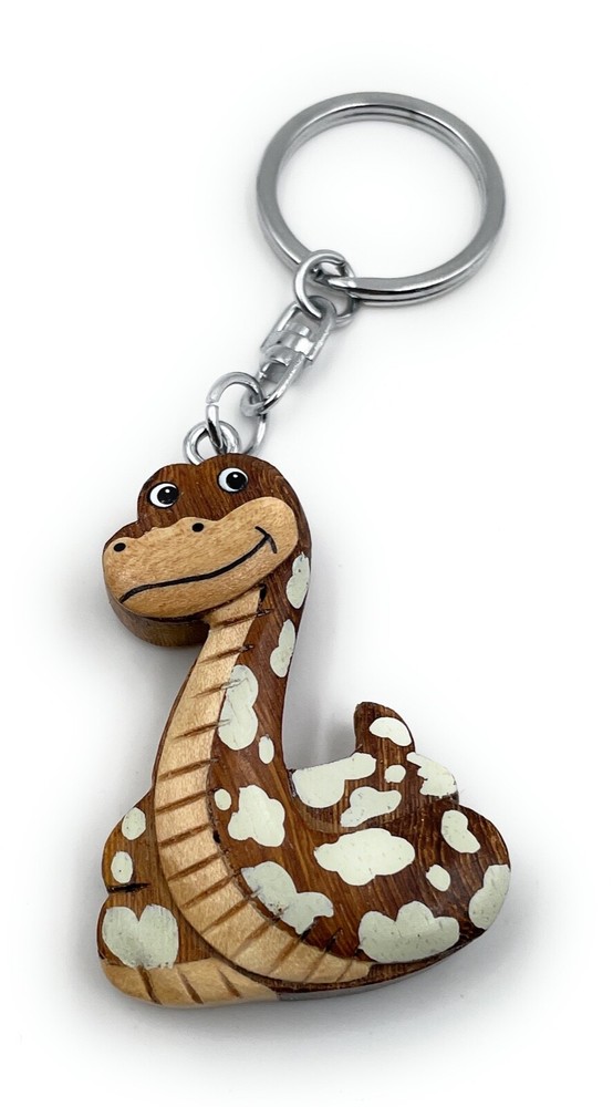 Wood Snake Dotted Animal Python Anaconda Keychain Gift Box