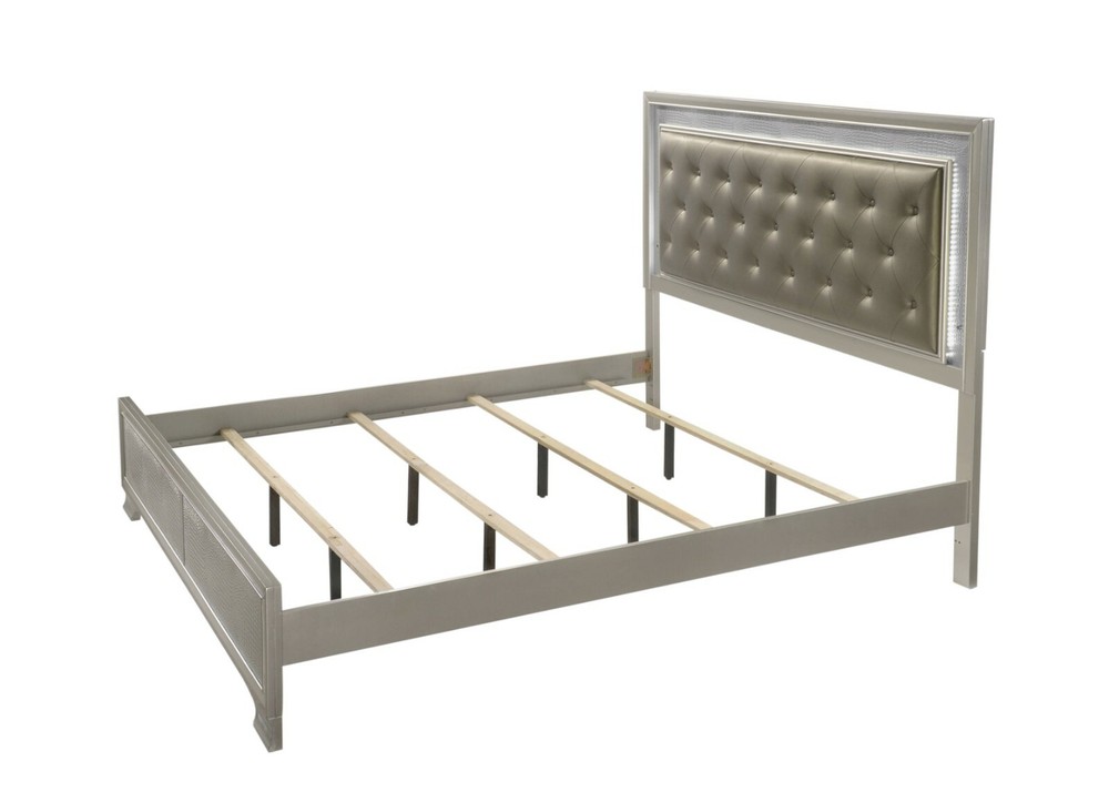 Modern 6pc King Size Fabric Upholstery LED Backlit Headboard Panel Bed Set