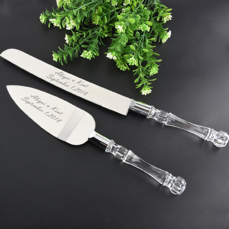 Cutting Cake Knife Silver Blade Cake Server Set Wedding Anniversary Engagement