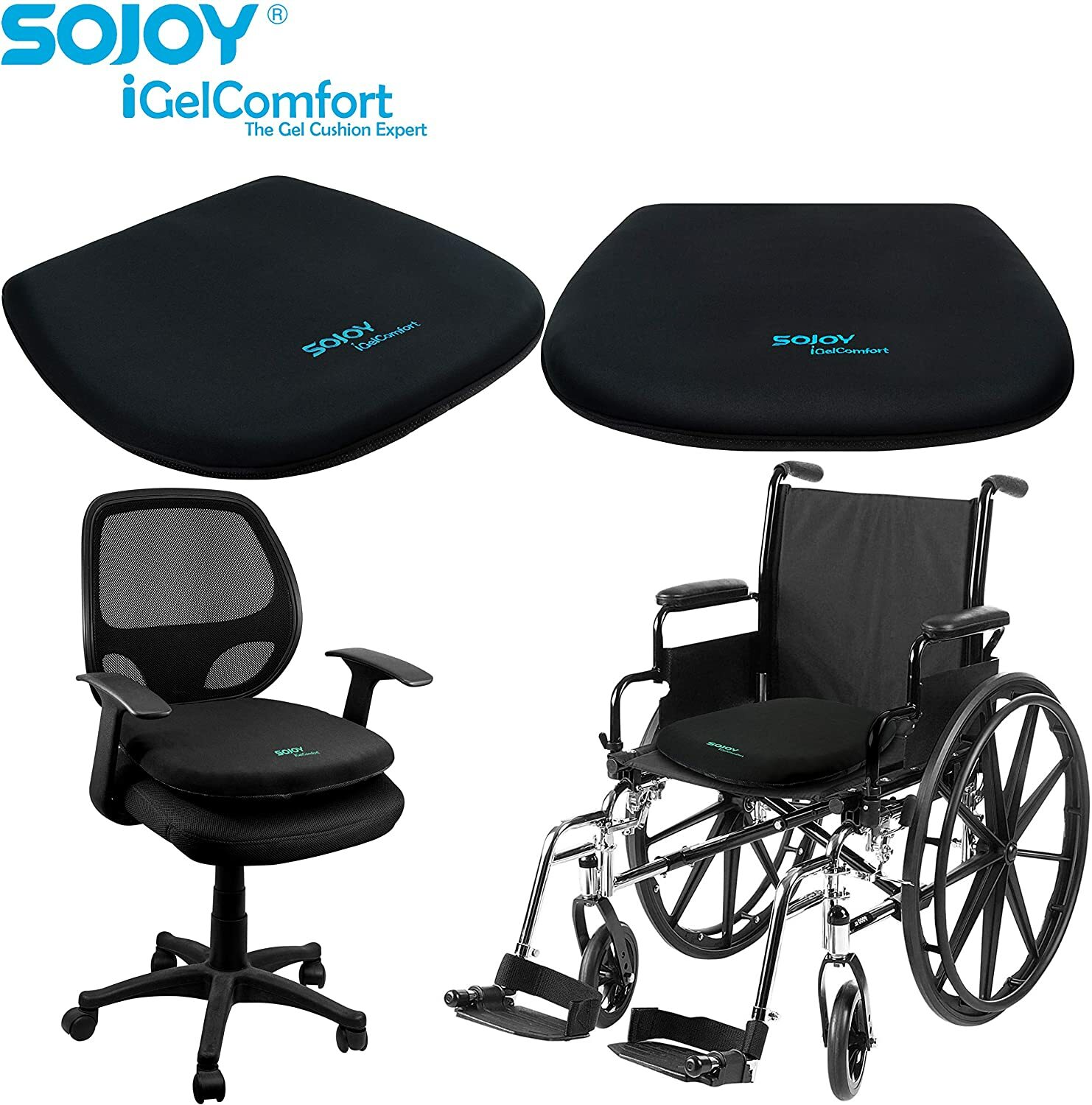 Sojoy All Gel Seat Cushion Coccyx Orthopedic Pad for Car Seat Home/Office Chair