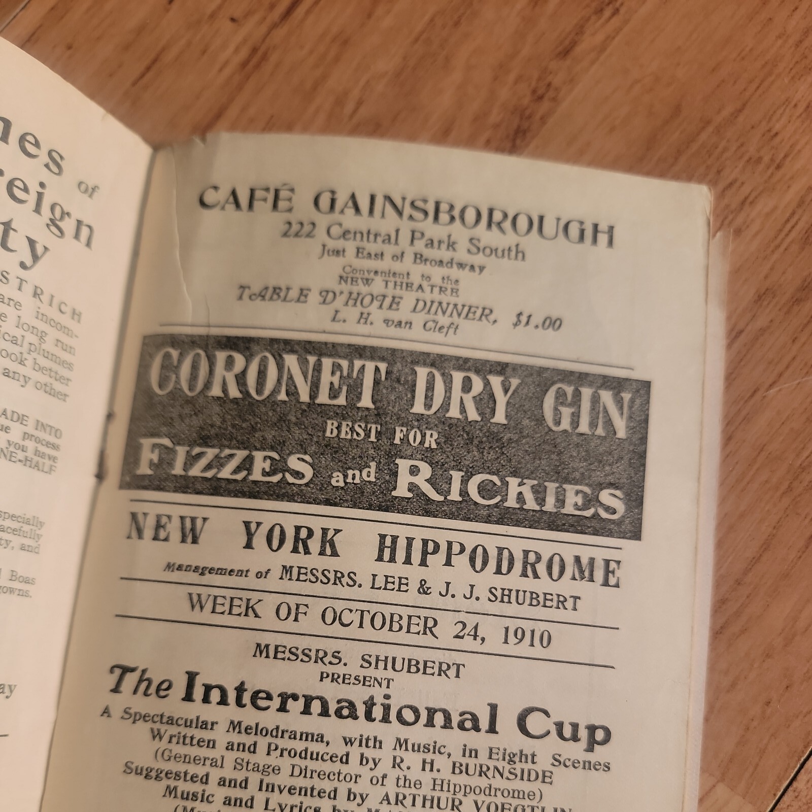 Antique 1910 New York Hippodrome Theatre Playbill Advertising Booklet
