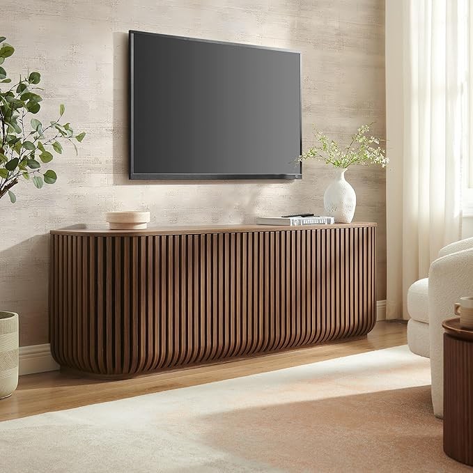 Modway Fortitude 75" Fluted Curved Sideboard Buffet with 4 Doors, Walnut