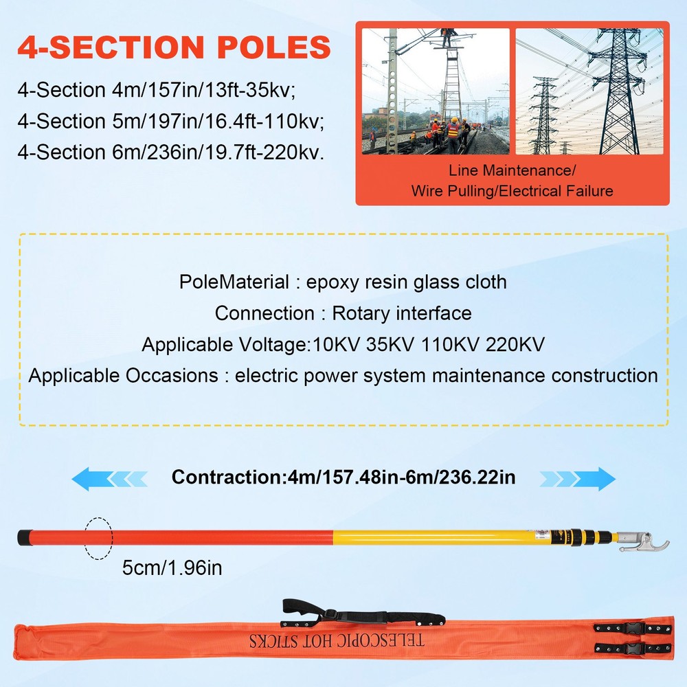 220KV 6m 4 Sections Telescopic Operation Pull Rod Insulated Operation Rod