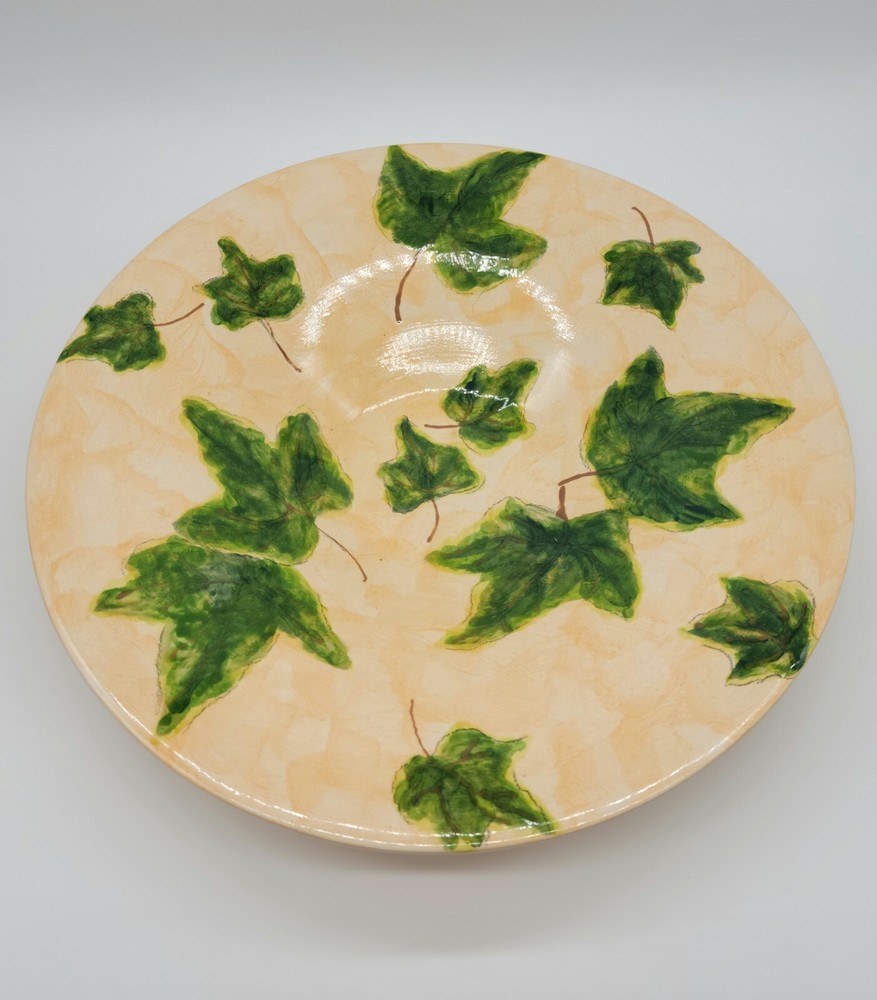 Ceramic Ivy Leaf Serving Bowl 15" Peach/Green