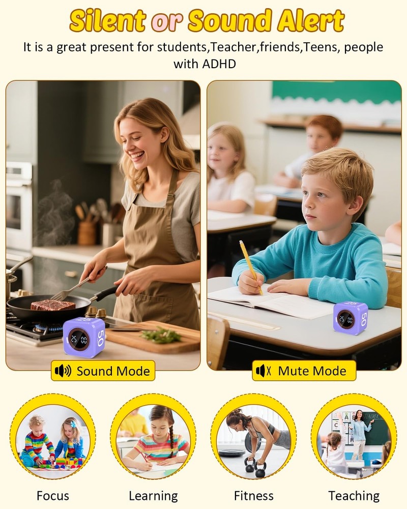 Digital Pomodoro Timer Cube 5/10/25/50min, Visual Productivity Flip Timer for...