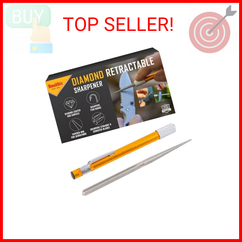 Smith’s 51446 Diamond Retractable Sharpener – Gold – Reversible Rod – Compact –