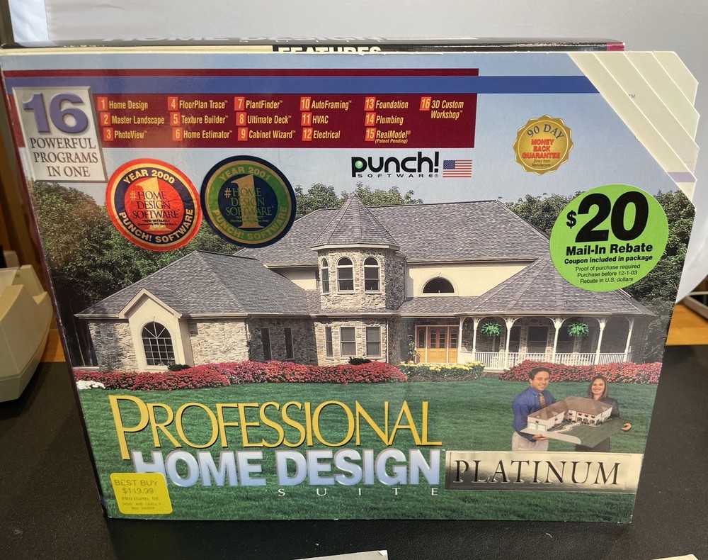 Punch Professional Home Design Suite Platinum Version PC CD-ROM 2001 w box