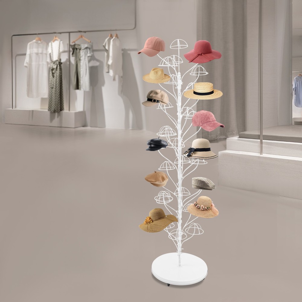 Rolling Metal Hat Display Stand - 35 Hanger Capacity with Wheels