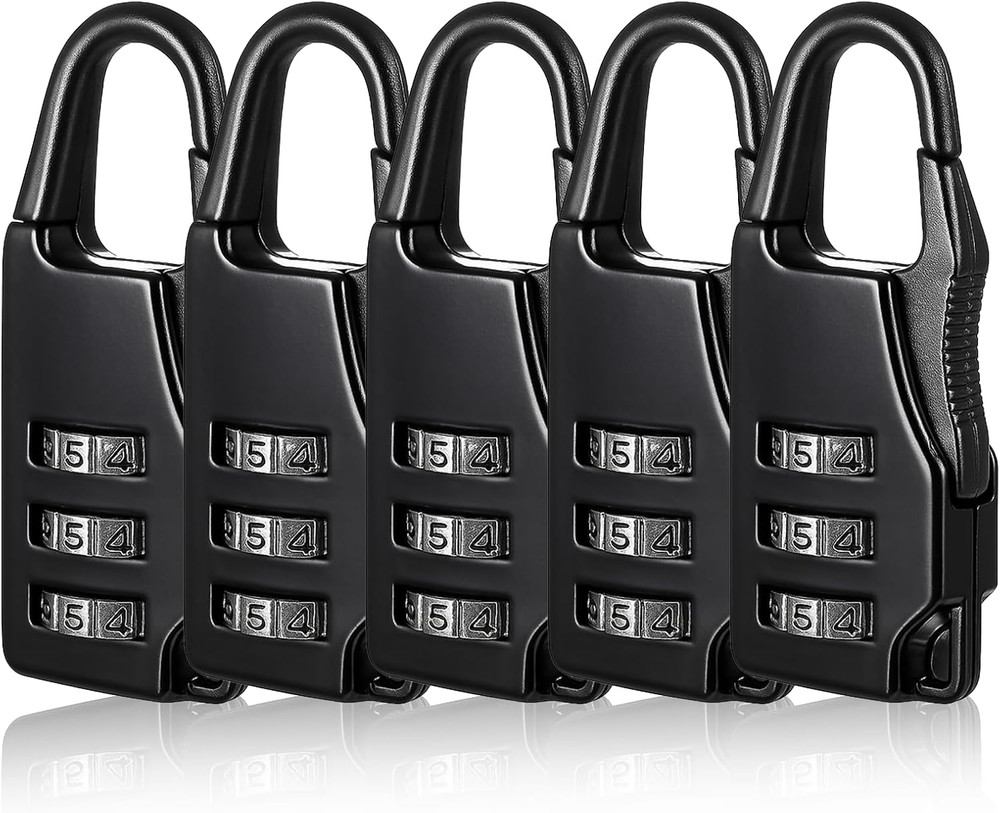5 Packs Combination Luggage Lock, 3 Digit Combinations Padlock, Black Small Pass