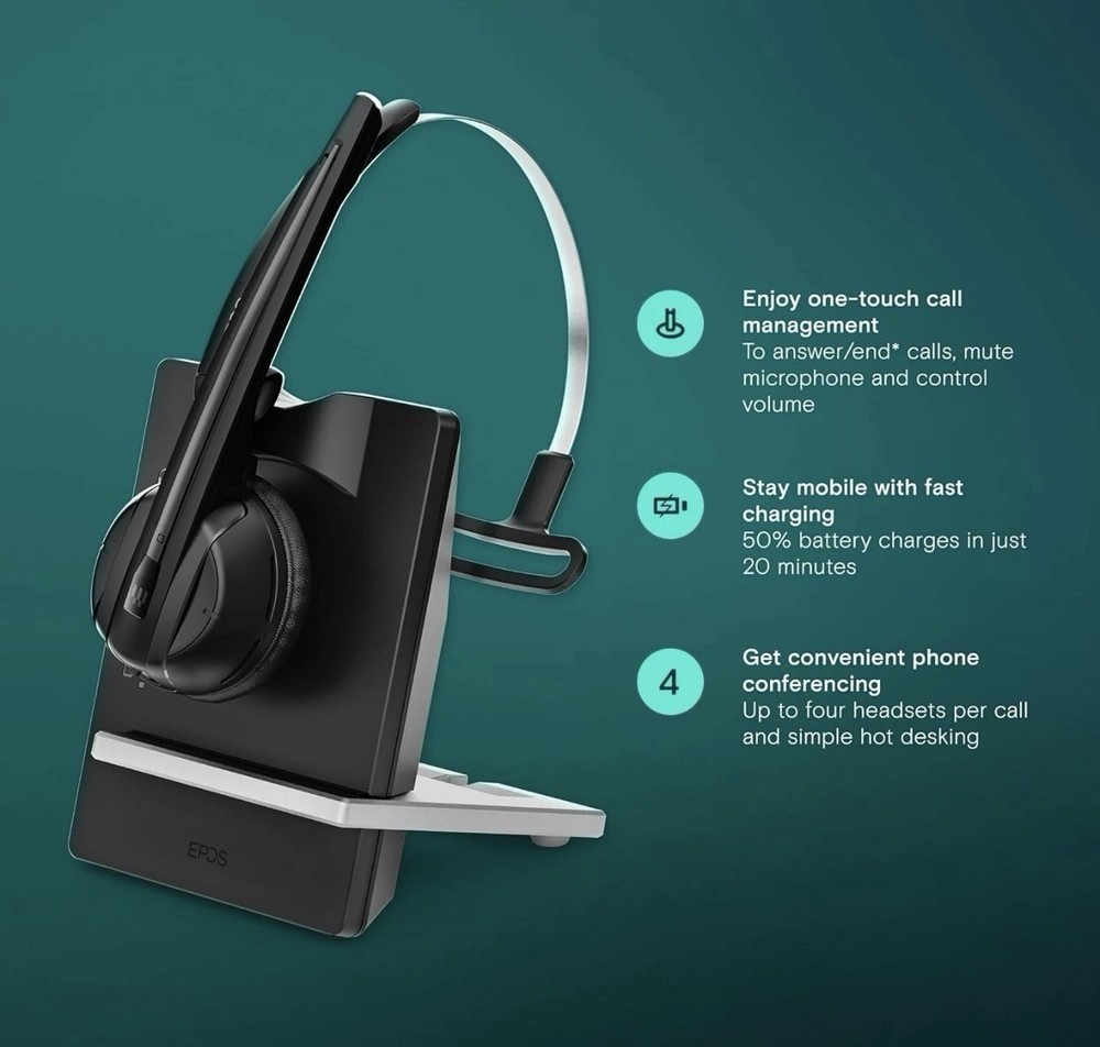 EPOS D 10 USB ML US II Wireless Headset DECT System Convertible 1000999