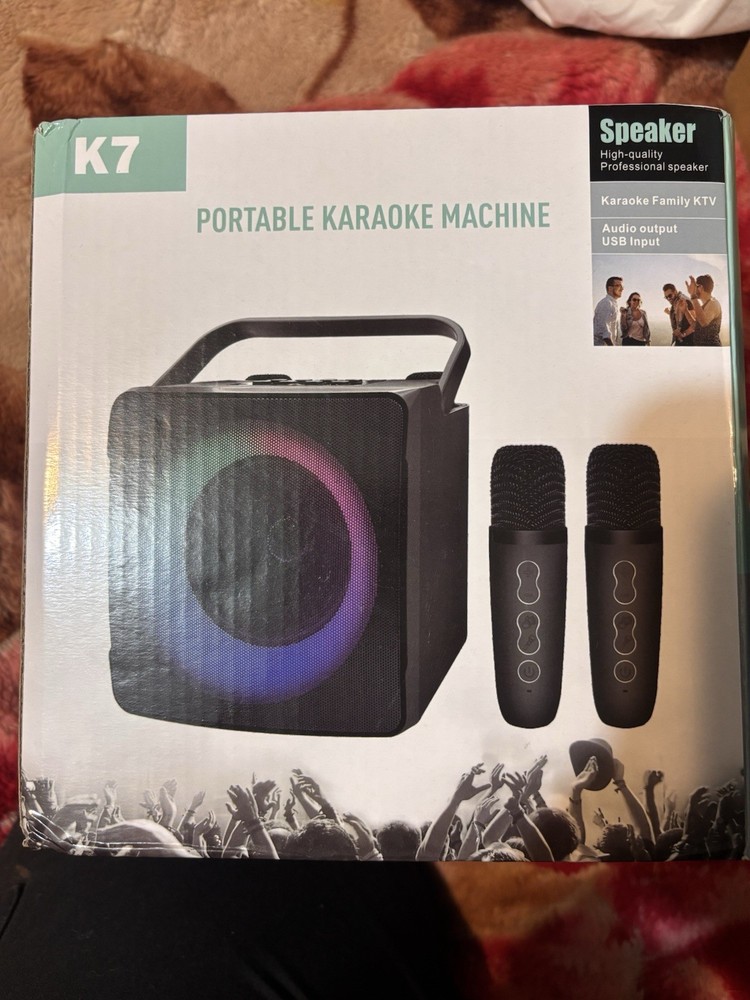 K7 Portable Karaoke System, USB Input, Speaker & Microphones, Black