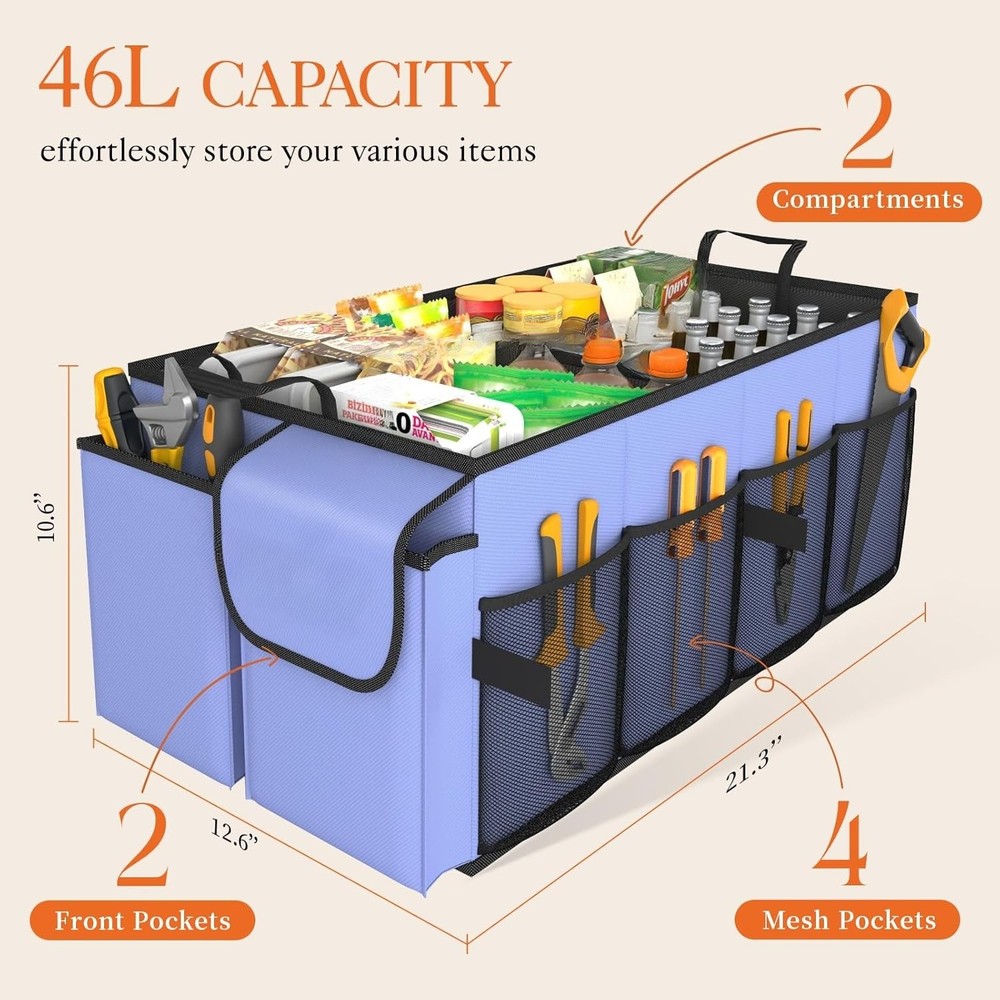 Large-Capacity Trunk Organizer - Foldable , , Sundries, Blue, 2 Compartments