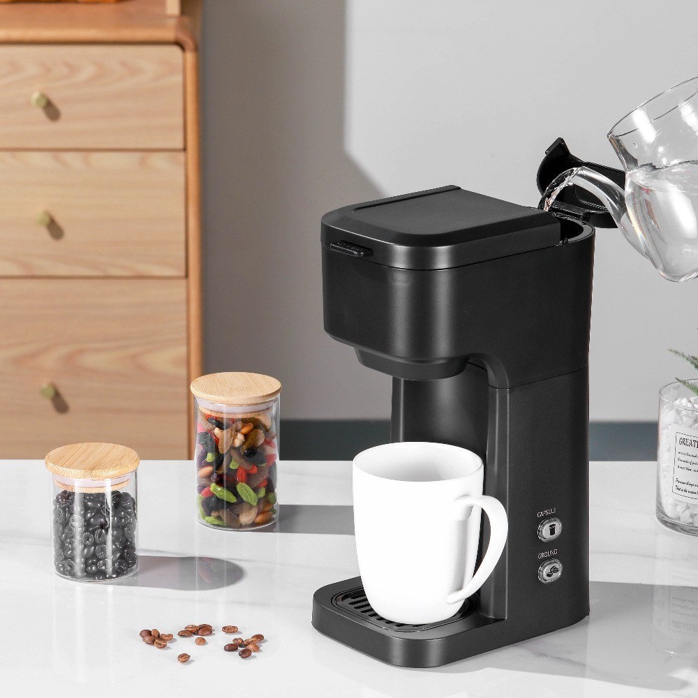Single Serve Coffee Maker Black Matte Compact Pod Machine 1 Cup Brewer for