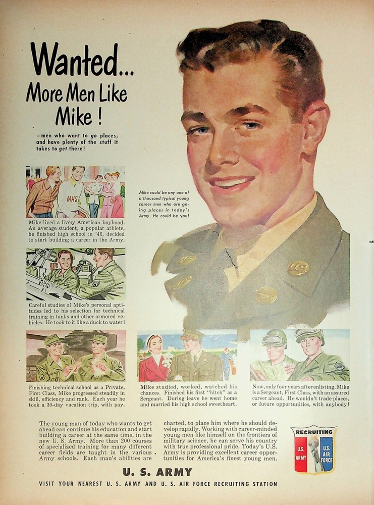 Original US Army AD: Wanted more men like Mike!