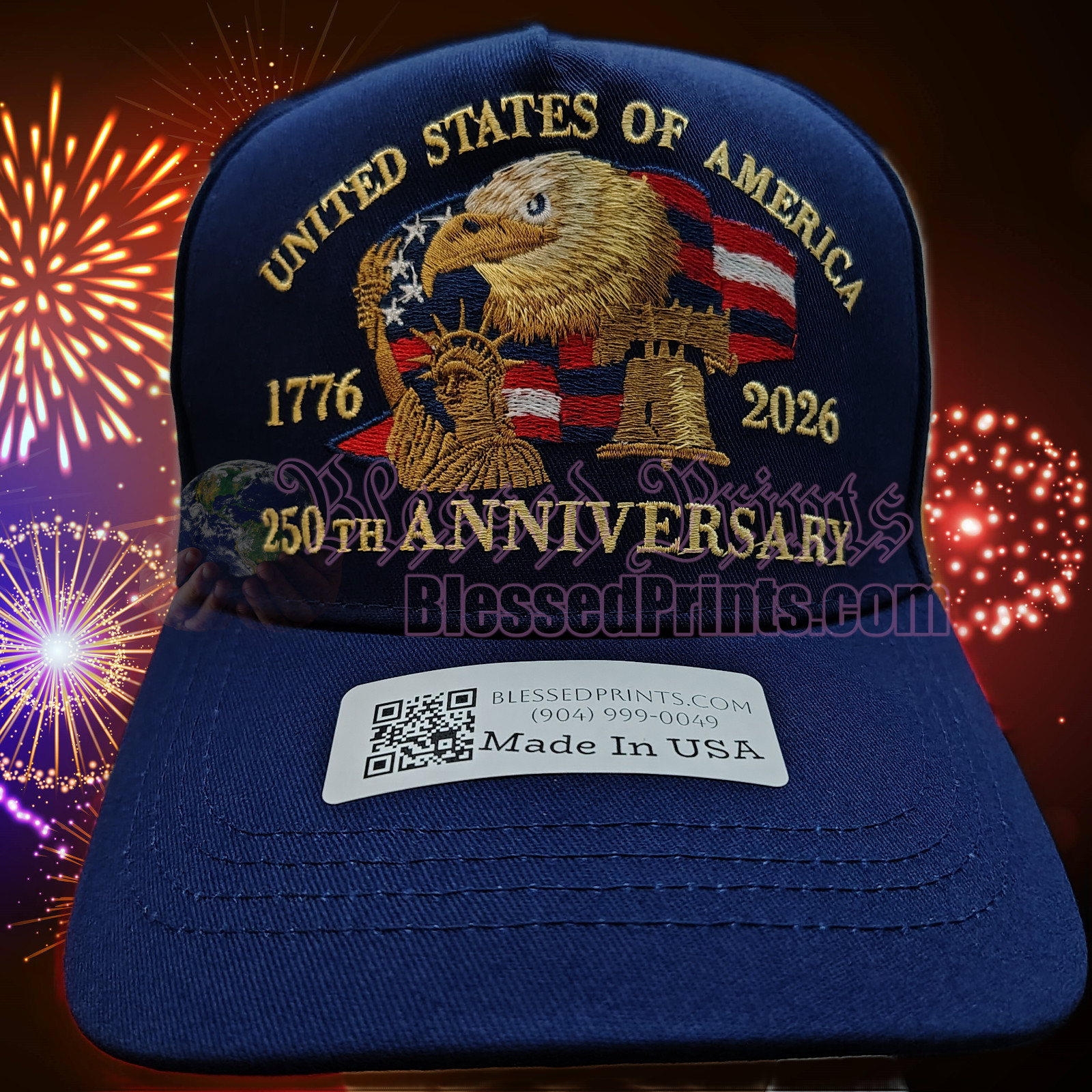 USA 250th Anniversary Hat Cap Eagle 1776 2026 Navy Embroidered Made In USA V1.0