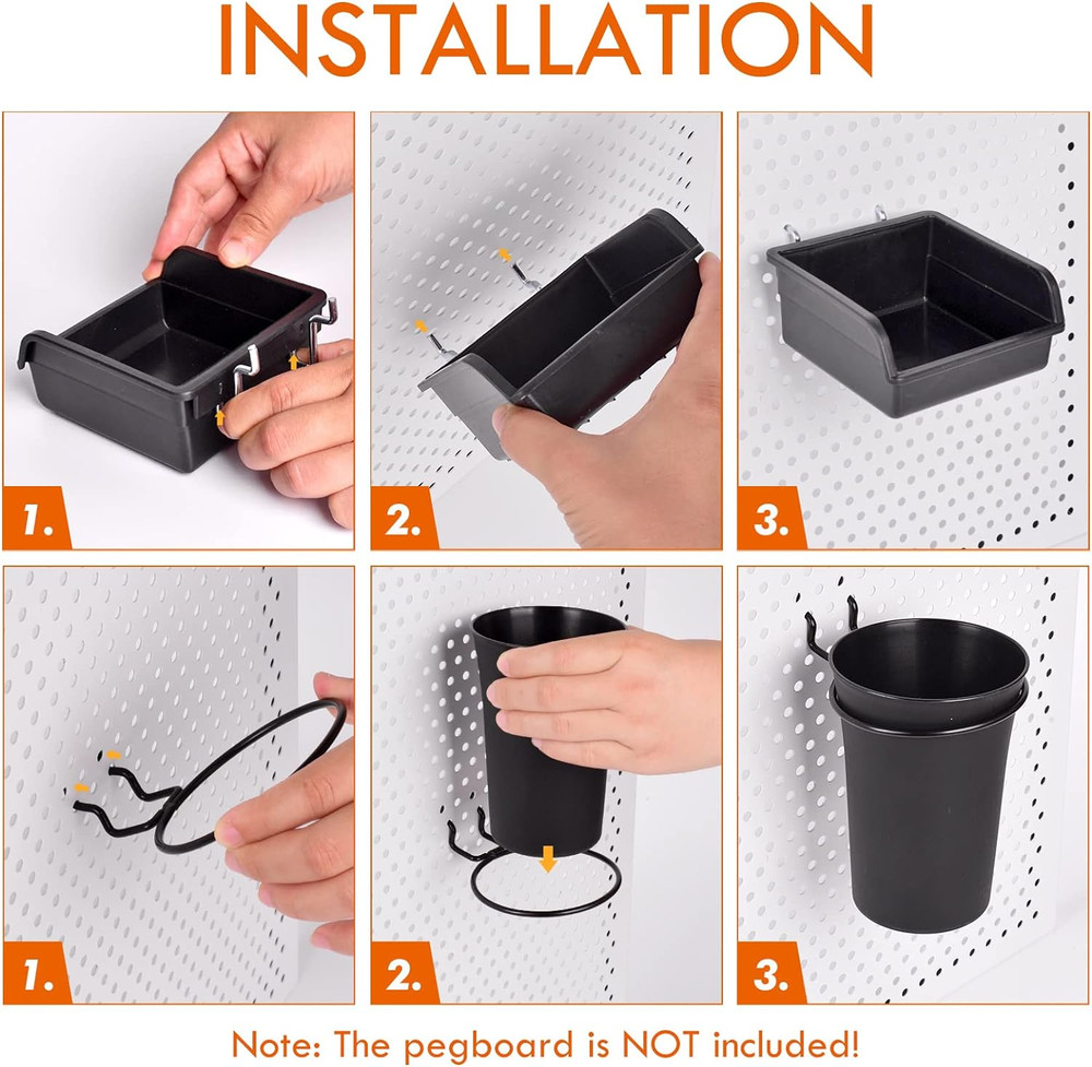 G.CORE 12 Pack Pegboard Bins Pegboard Cups with Hooks & Loops, Peg Board Hooks A
