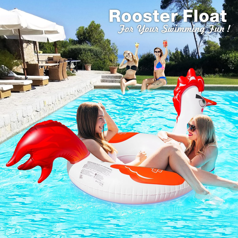 Inflatable Pool Floats with Lights, 63" Chicken Pool Floaties with Solar Powered
