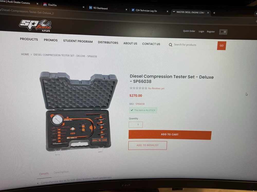 SP66038 Deluxe Diesel Compression Tester Set - SP Tools Slightly Used