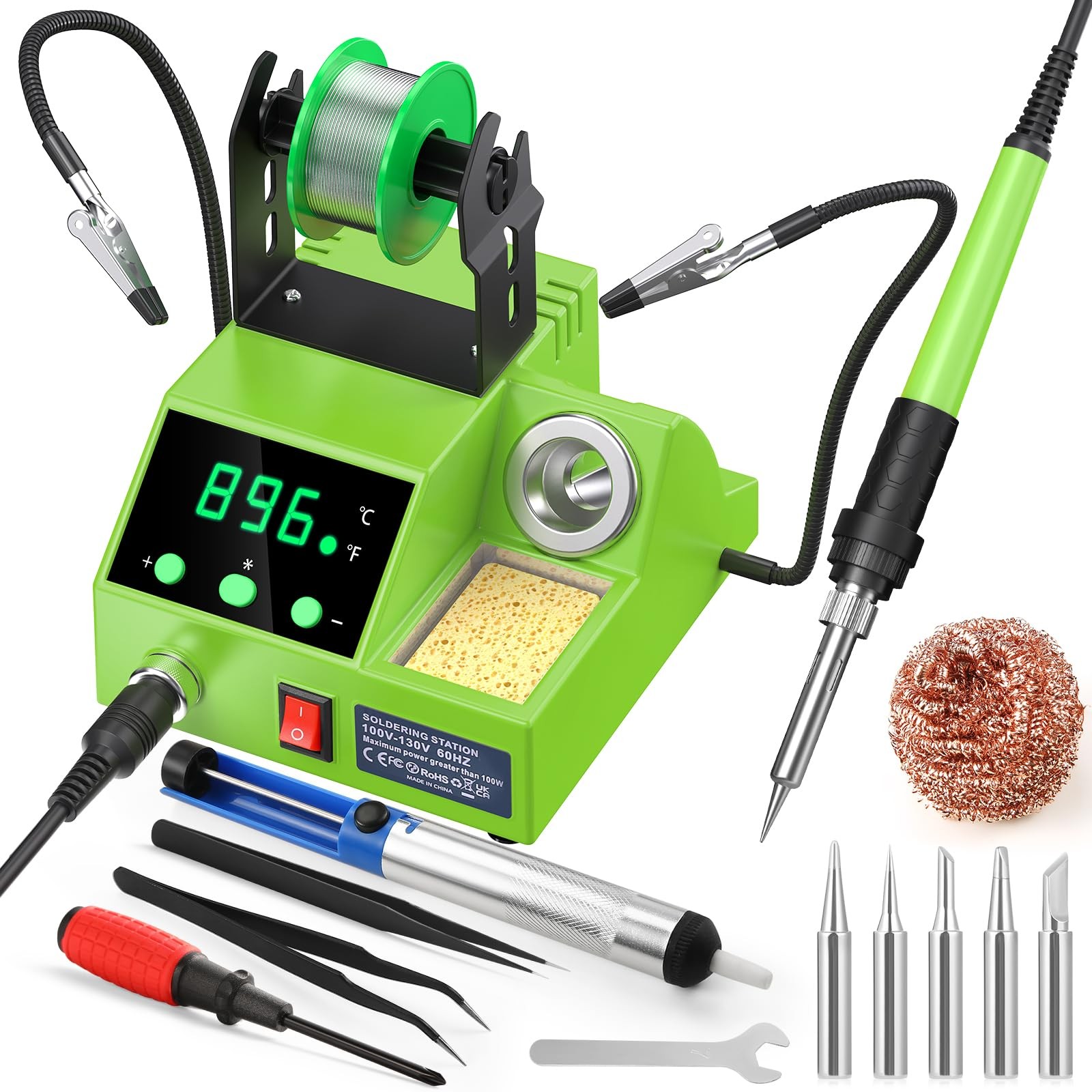 Soldering Station, 100W Digital Display Soldering Iron Station Kit with 2 Hel...