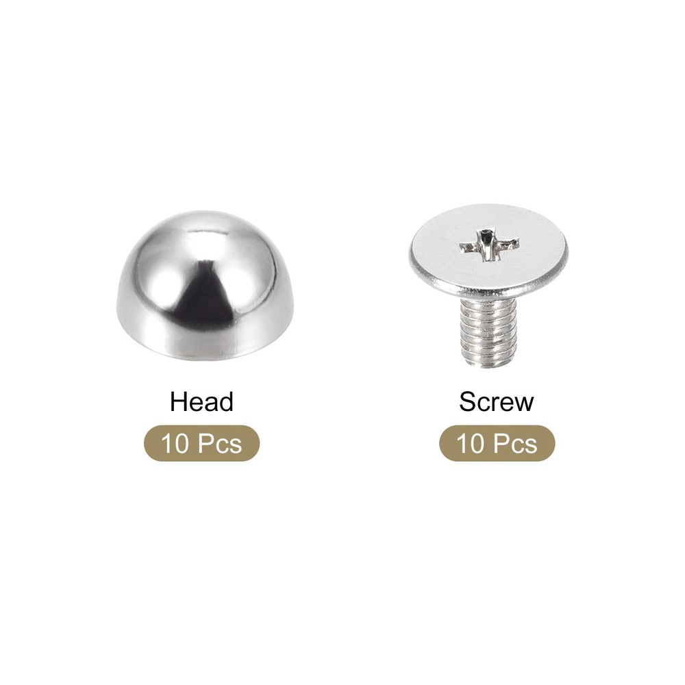10 Sets 8x5mm Screw Back Rivets Solid Round Head Leather Studs Silver Tone