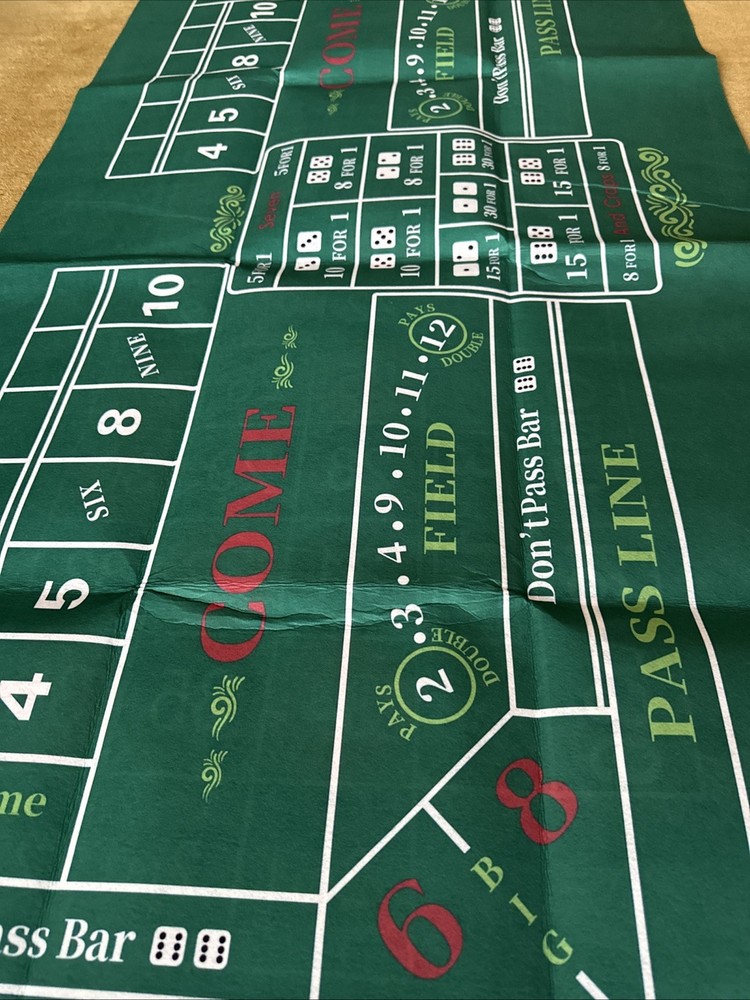 Large Craps & Roulette Table Top Felt Double Sided 70” X 35”