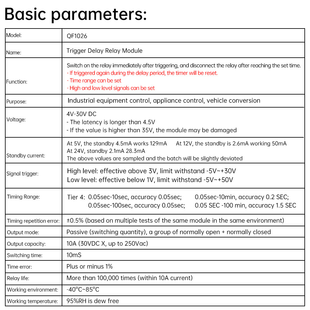 DC 4-30V 1 Way Time Delay Relay Module Adjustable Trigger Delay Switch Module