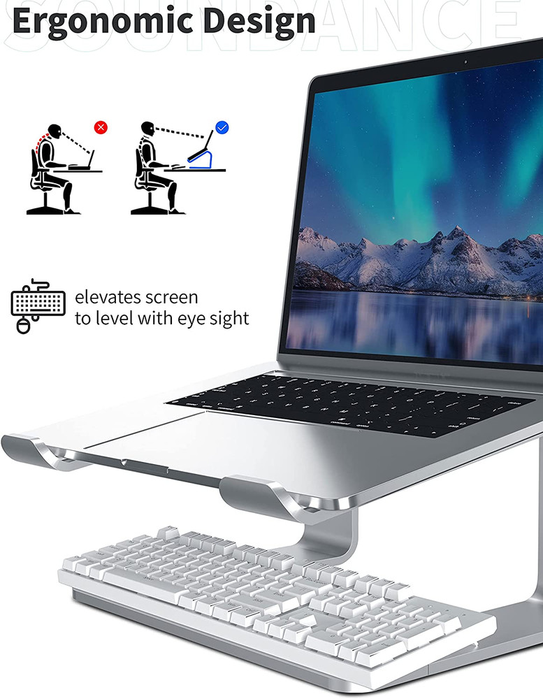 SOUNDANCE Laptop Stand, Aluminum Computer Riser, Ergonomic Laptops Elevator for