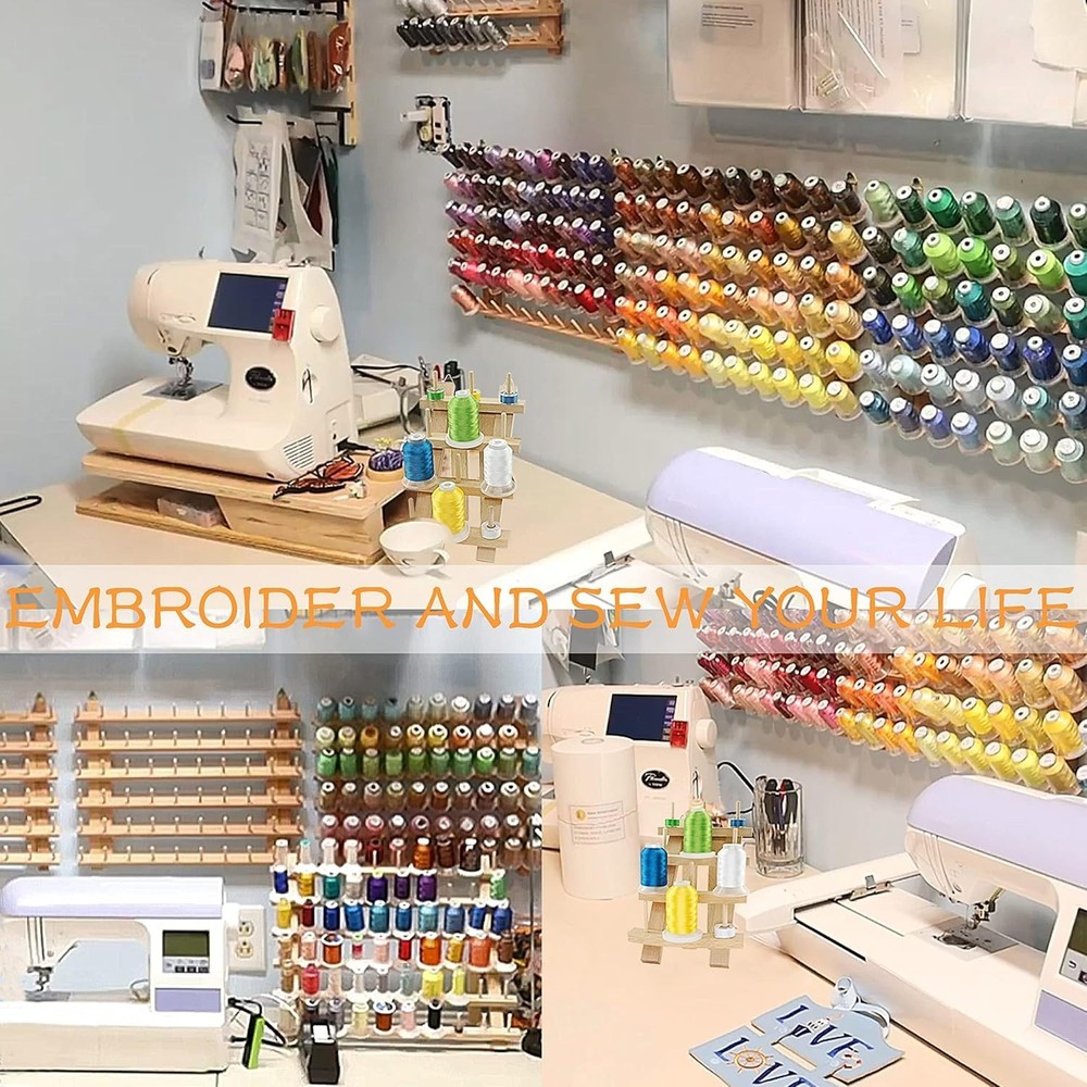 60 Spools + 12 Spools Wooden Thread Rack/Thread Holder Organizer with Hanging...